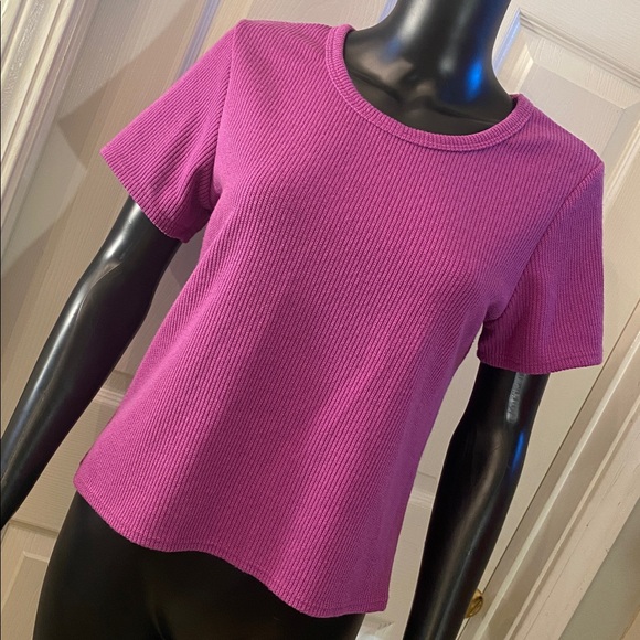 Love Nation Tops - Love Nation Magenta Ribbed Short Sleeve Top